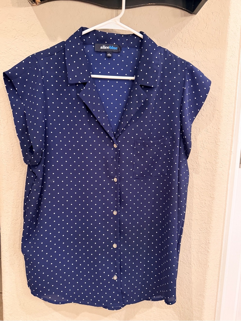 Alice Blue Navy Polka Dot Cap-Sleeve Button Down Shirt